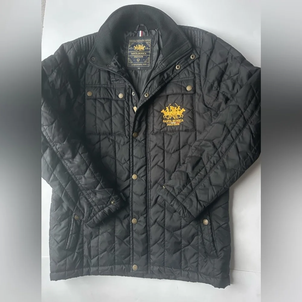 l Santa Monica Polo Club Quilted Jacket Black | Equestrian Style | Medium